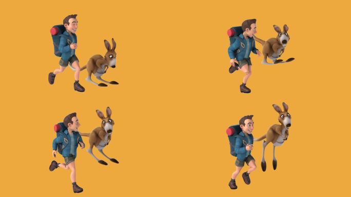 有趣的3D卡通背包客与袋鼠(含alpha通道)