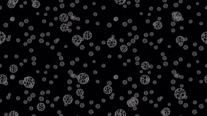 石墨烯bucky球富勒烯分子LOOP TILE下降与α。这种纳米技术buckyball三维动画与al