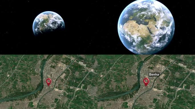 埃及，从太空到地球的Benha城市地图