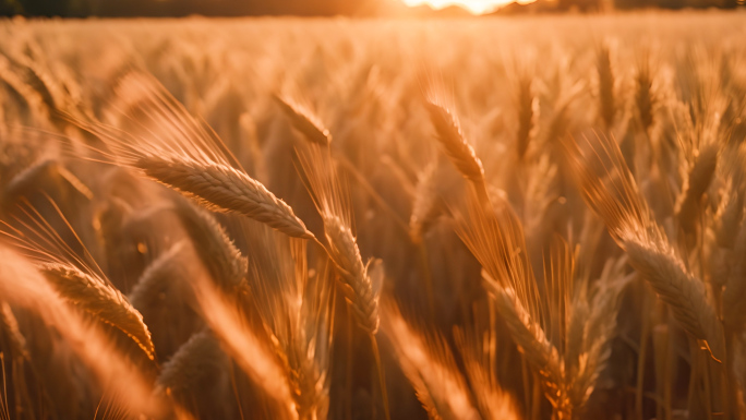 4K阳光丰收小麦金色麦田麦地麦子成熟1