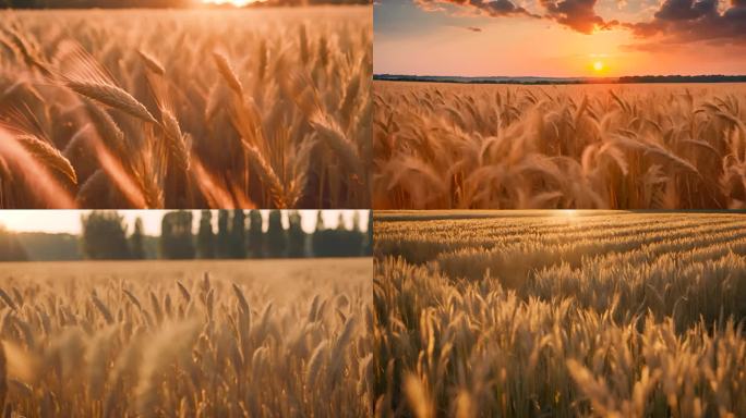 4K阳光丰收小麦金色麦田麦地麦子成熟1