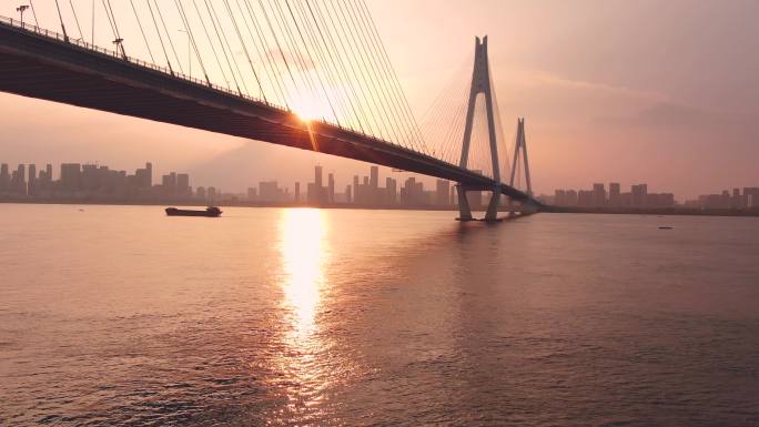 二七长江大桥 日落 航拍 和谐画面 晚霞