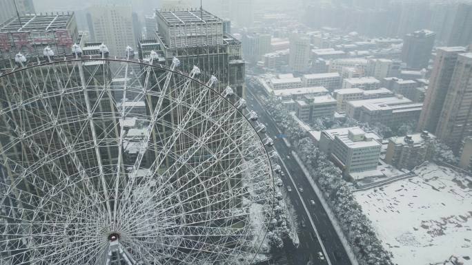 4K航拍长沙雪景贺龙体育馆雪景13