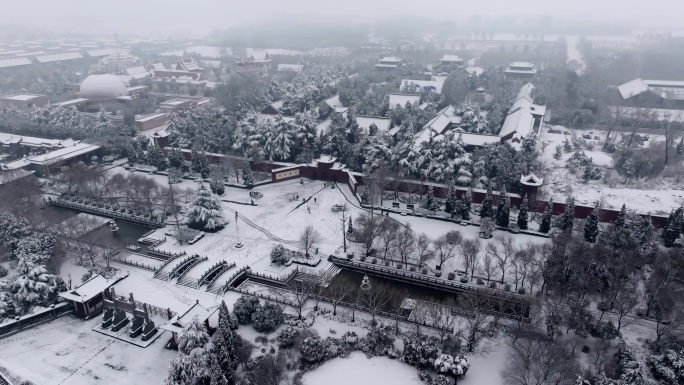 航拍洛阳白马寺雪景