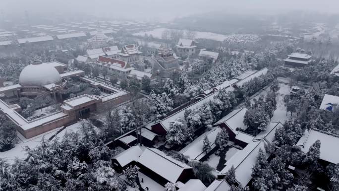 航拍洛阳白马寺雪景