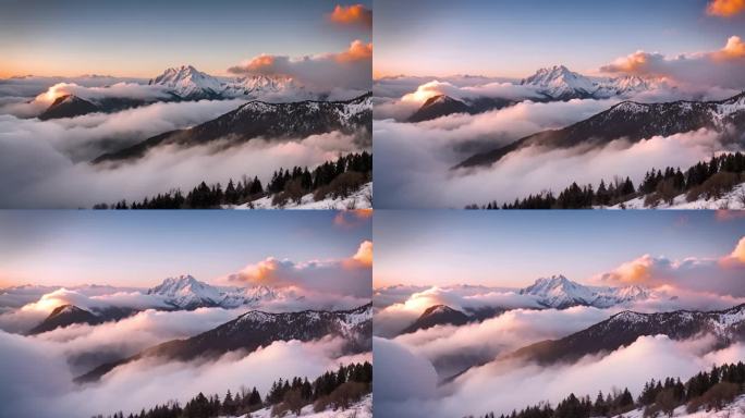 雪山日出雪山山峰山脉意境风景