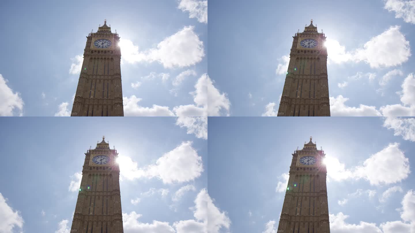 英国伦敦，伊丽莎白塔或大本钟的标志性建筑。低角度
