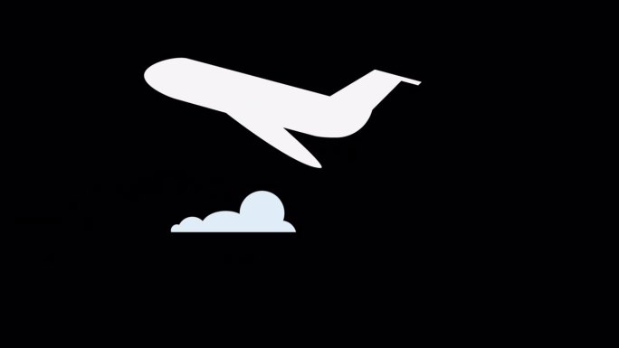 飞机起飞了。在云的背景上的飞机的动画。卡通