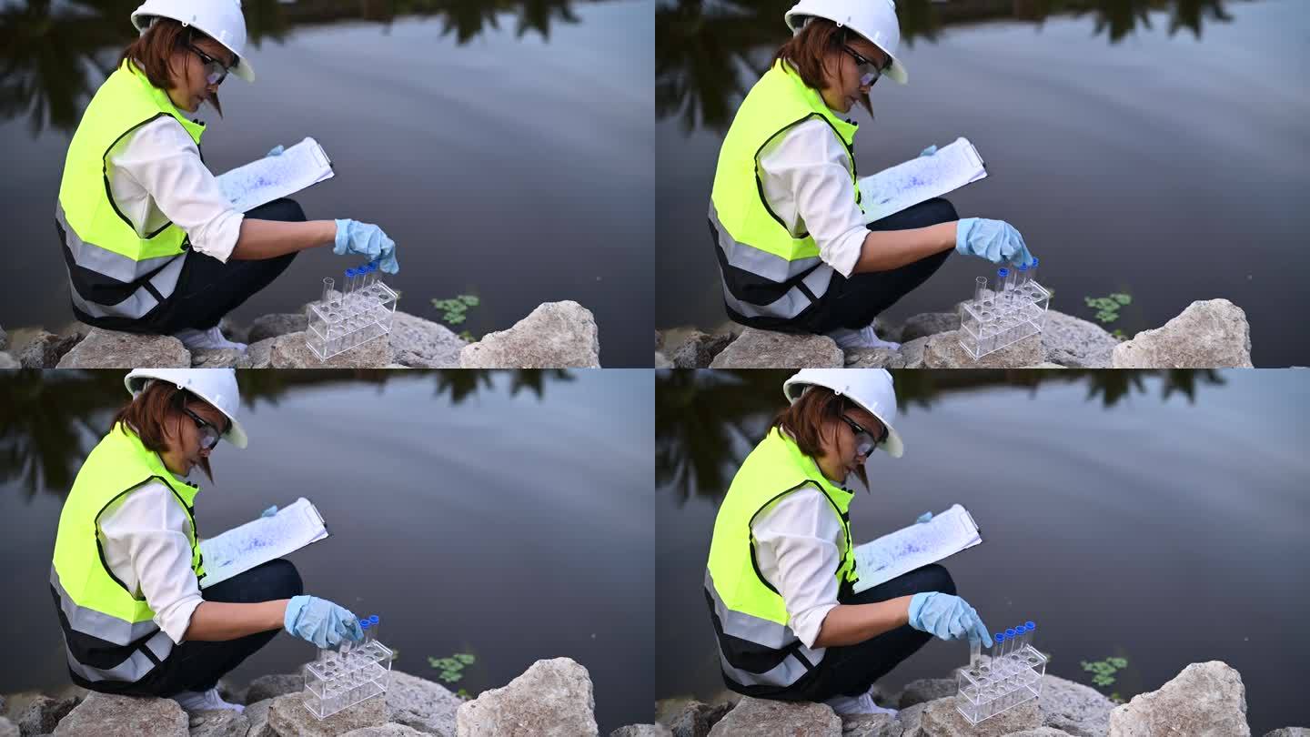 环境工程师检查水质