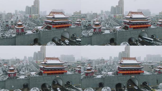 曲靖2024年南城门无人机雪景