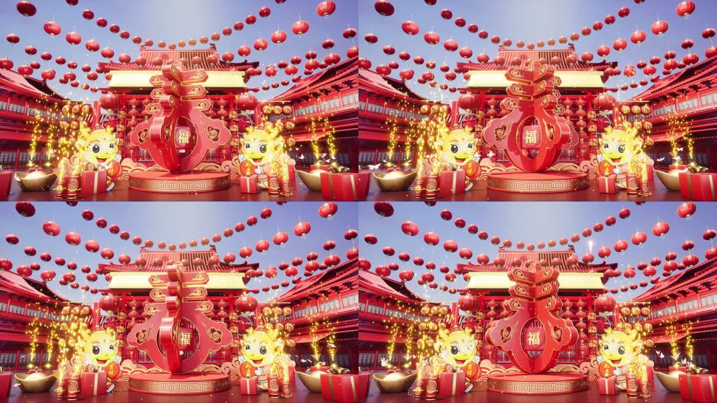 【4K】春节LED大屏灯笼展台3