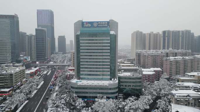 4K航拍长沙雨花区长沙城区雪景合集2