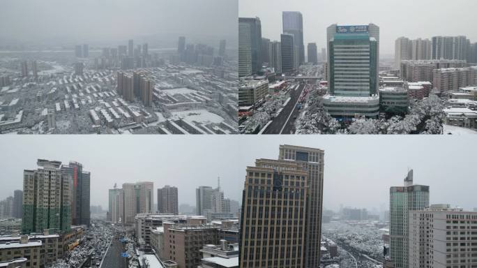 4K航拍长沙雨花区长沙城区雪景合集2