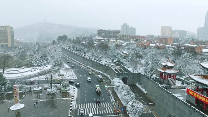 曲靖2024年南城门无人机雪景