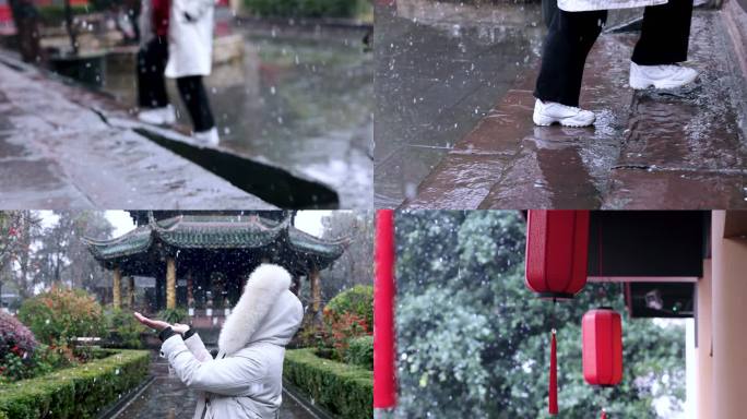 一个人大雪纷飞逛寺庙