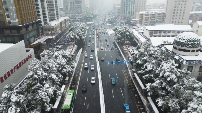 4K航拍长沙雪景芙蓉中路雪景合集2