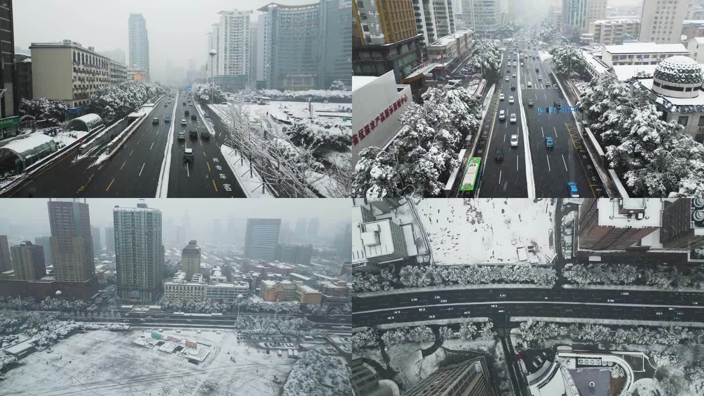 4K航拍长沙雪景芙蓉中路雪景合集2