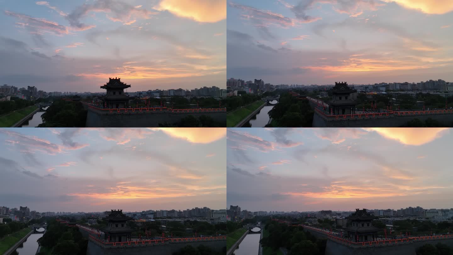 夕阳下的西安城墙东南城角