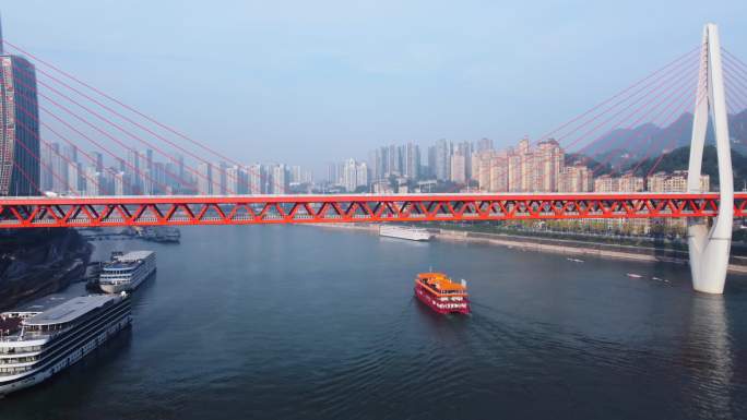 重庆桥梁索道轻轨游船长江城市风光4k