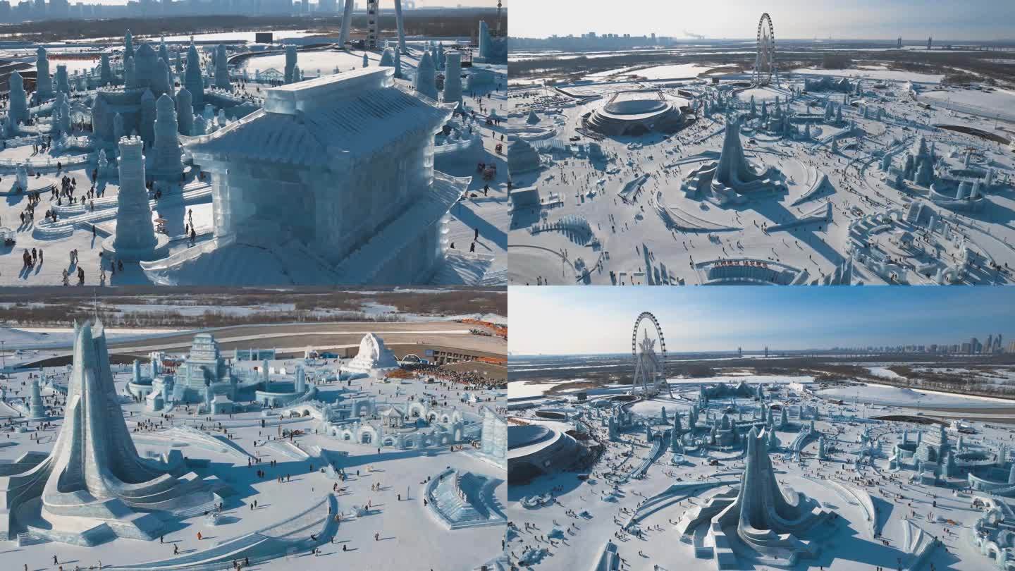 2024哈尔滨冰雪大世界4K航拍素材集锦