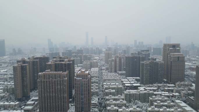 4K航拍长沙雨花区长沙城区雪景合集3