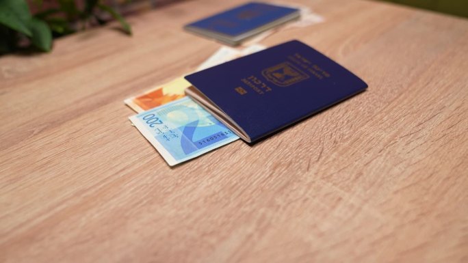 以色列公民的护照和乌克兰公民的护照，遣返，归国。纸币，新以色列谢克尔和格里夫纳。
