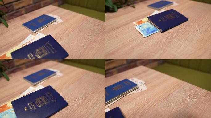以色列公民的护照和乌克兰公民的护照，遣返，归国。纸币，新以色列谢克尔和格里夫纳。
