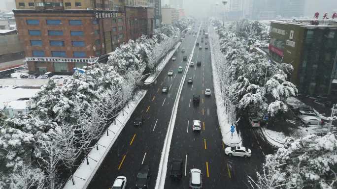 4K航拍长沙雪景贺龙体育馆雪景4