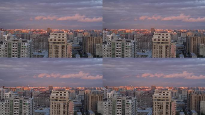 巴库，阿塞拜疆的首都，日落在全球大气中