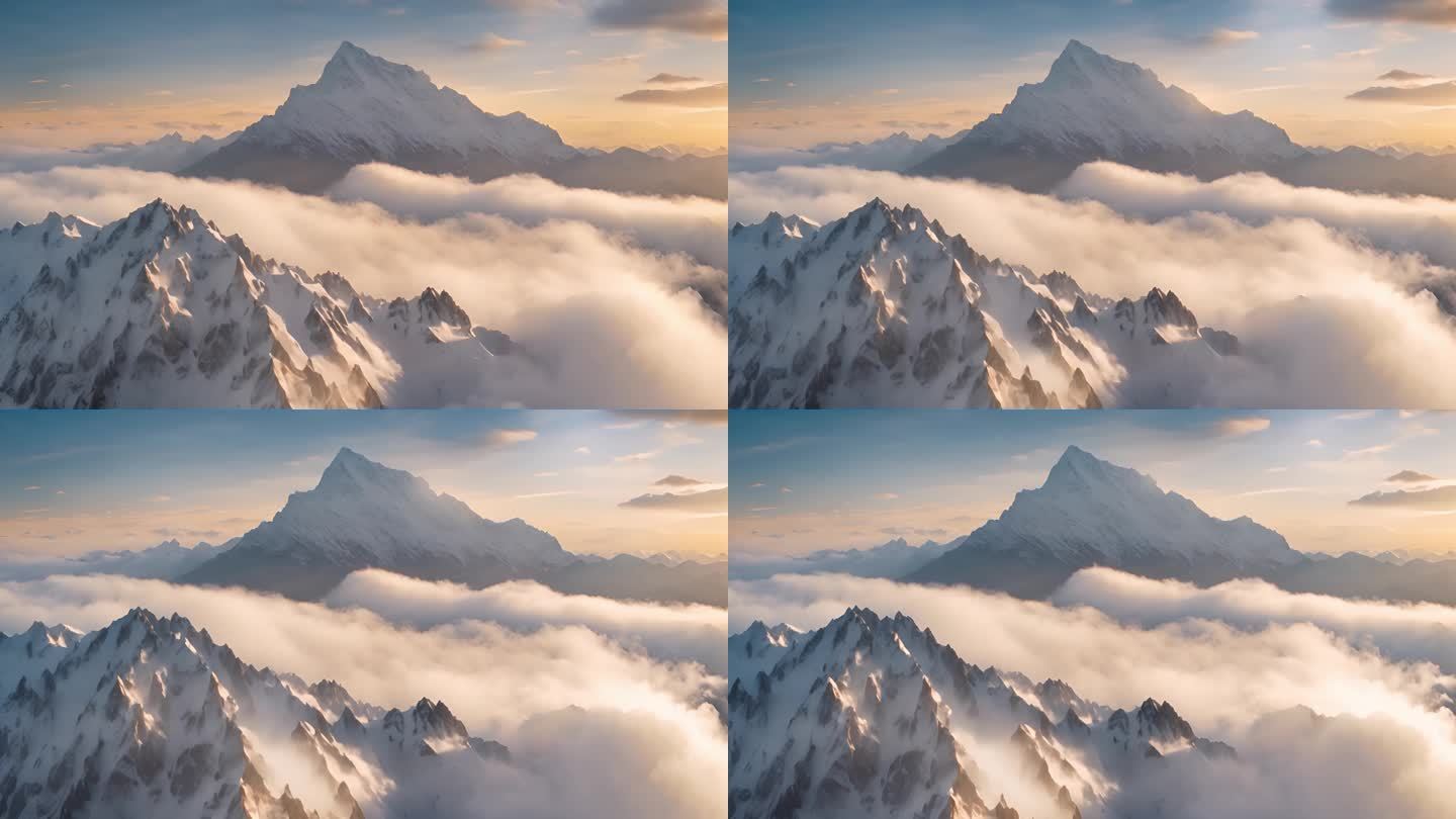 雪山日出雪山山峰山脉意境风景