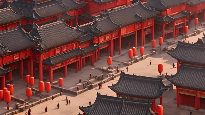 中式汉唐建筑红色灯笼