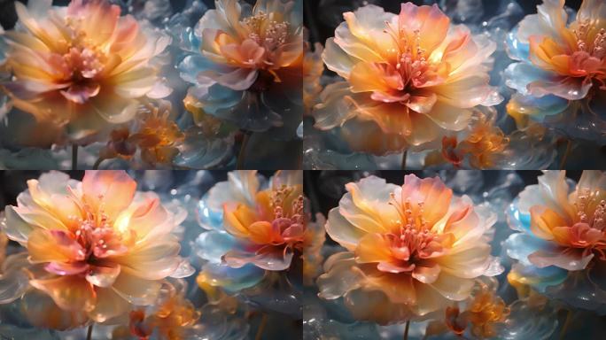 水晶油润花朵盛开迷幻大屏背景