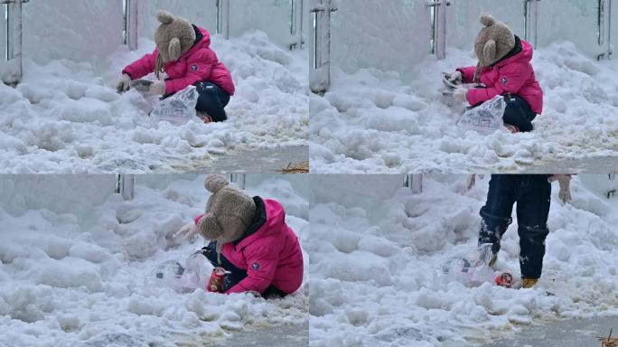 雪地里玩雪的可爱小朋友