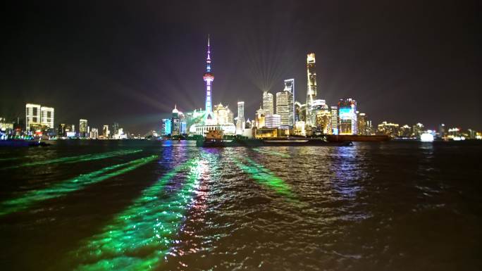 上海 建筑 射灯 灯光秀 夜景 黄浦江