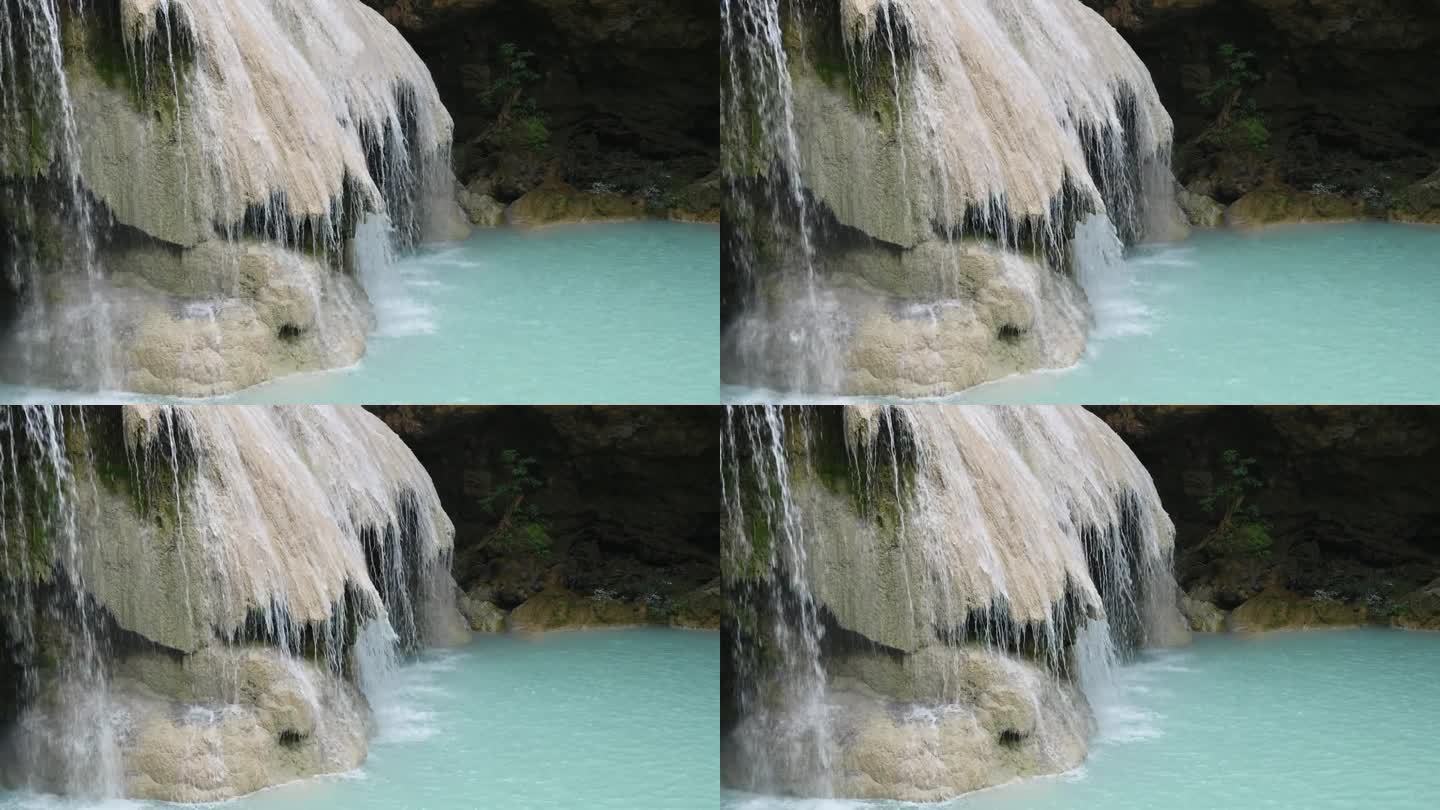 泰国兰奔省maping国家公园的Koh Luang瀑布特写。