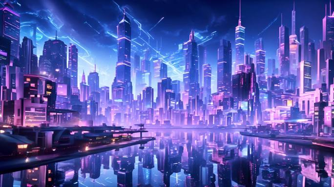 赛博朋克动画科幻都市夜景氛围大屏背景