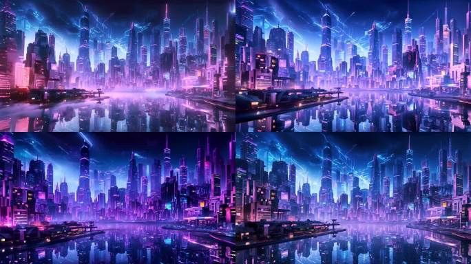 赛博朋克动画科幻都市夜景氛围大屏背景