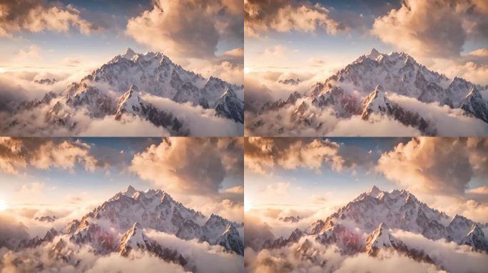 雪山日出雪山山峰山脉意境风景