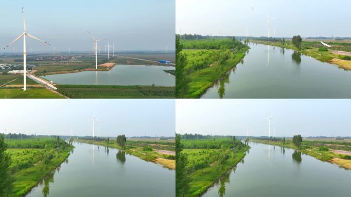 广阔平原上的风力发电机邱县老沙河风光
