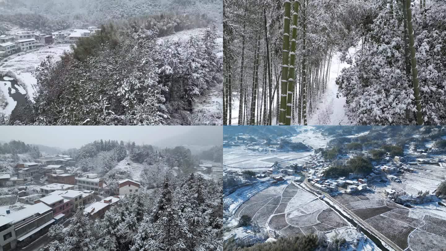 航拍湖南大山暴雪家乡农村雪景美丽乡村风光