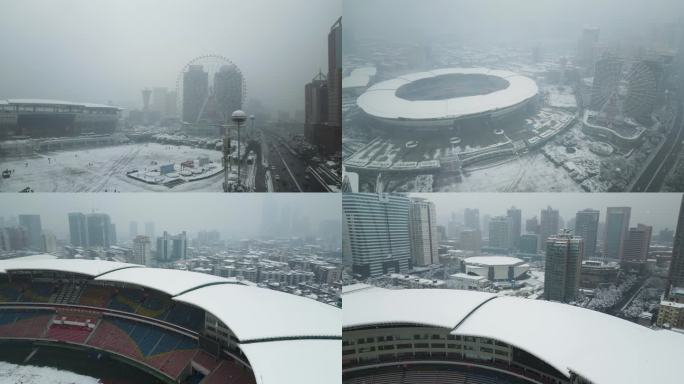 4K航拍长沙雪景贺龙体育馆雪景11