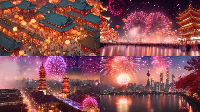 2024龙年春节灯笼烟花新春快乐动画