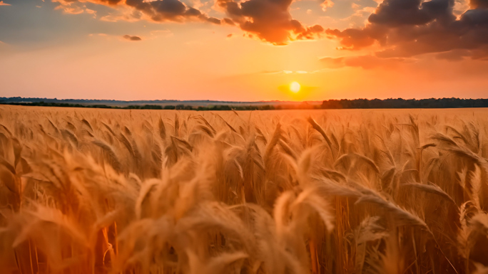 4K阳光丰收小麦金色麦田麦地麦子成熟2