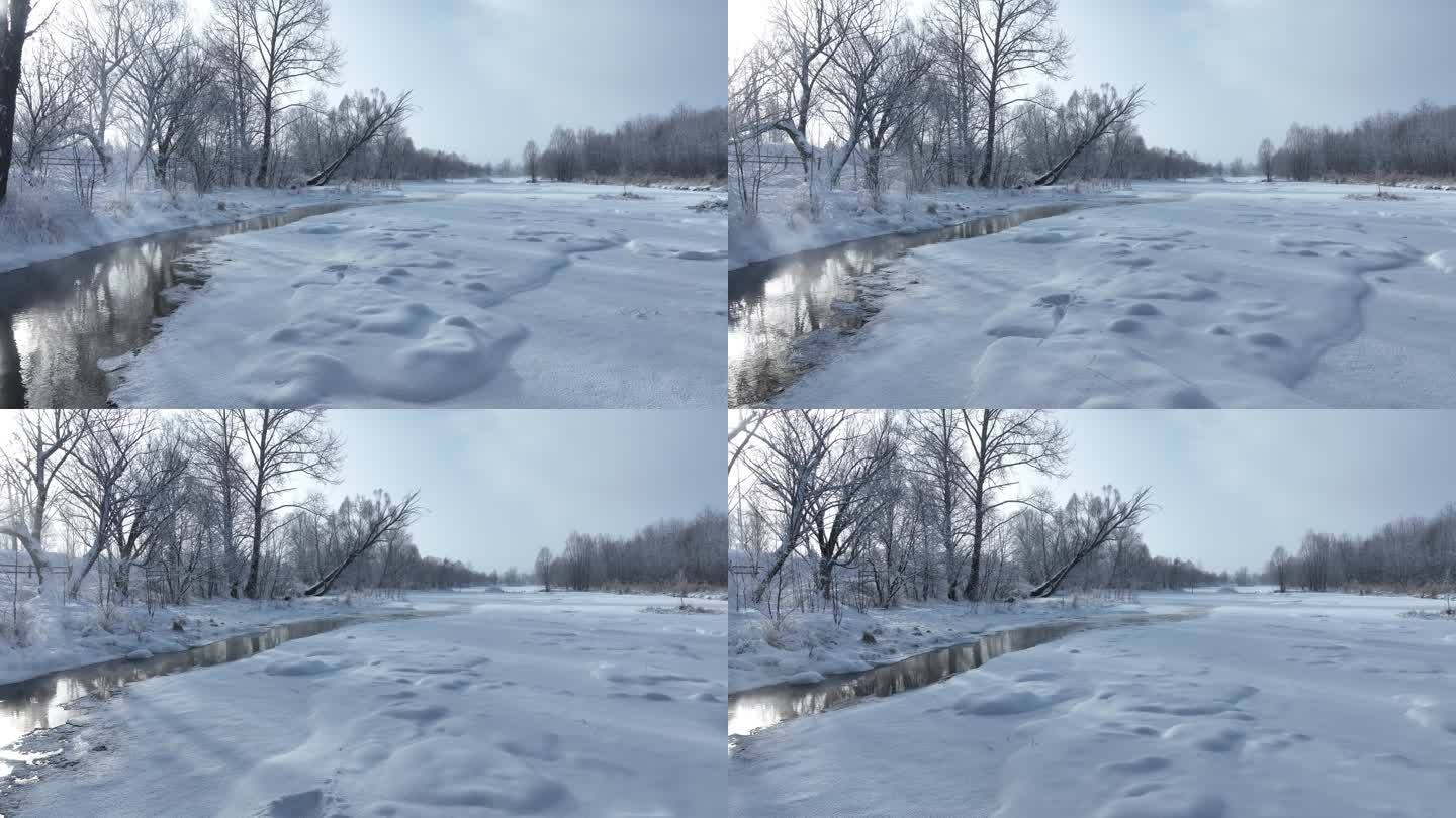 内蒙古冷极地区根河不冻河