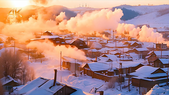 大雪纷飞 东北雪景 冬季乡村美景 雪乡