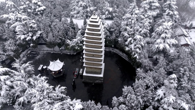 航拍洛阳白马寺雪景