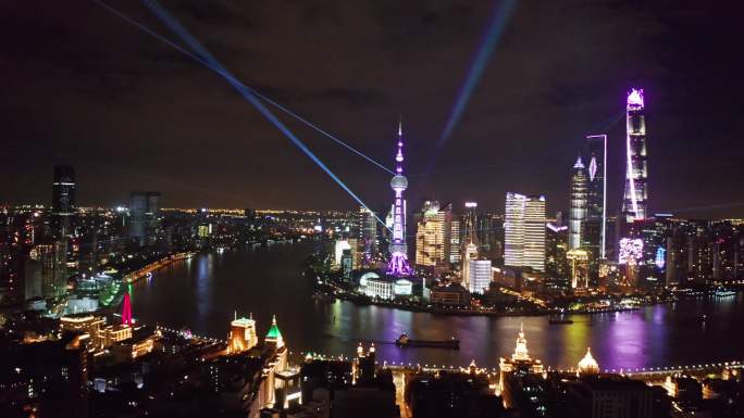 上海 建筑 陆家嘴 浦西 夜景 航拍