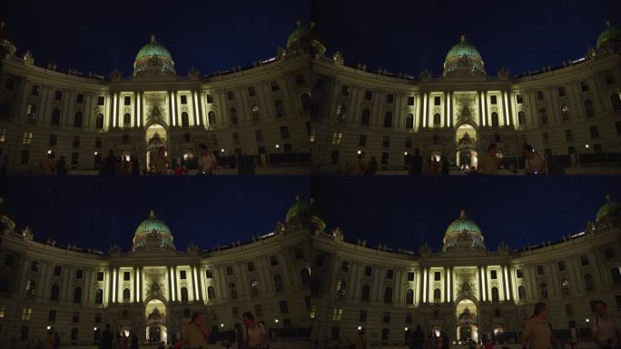 奥地利维也纳米迦勒广场霍夫堡圣米迦勒之翼的夜景