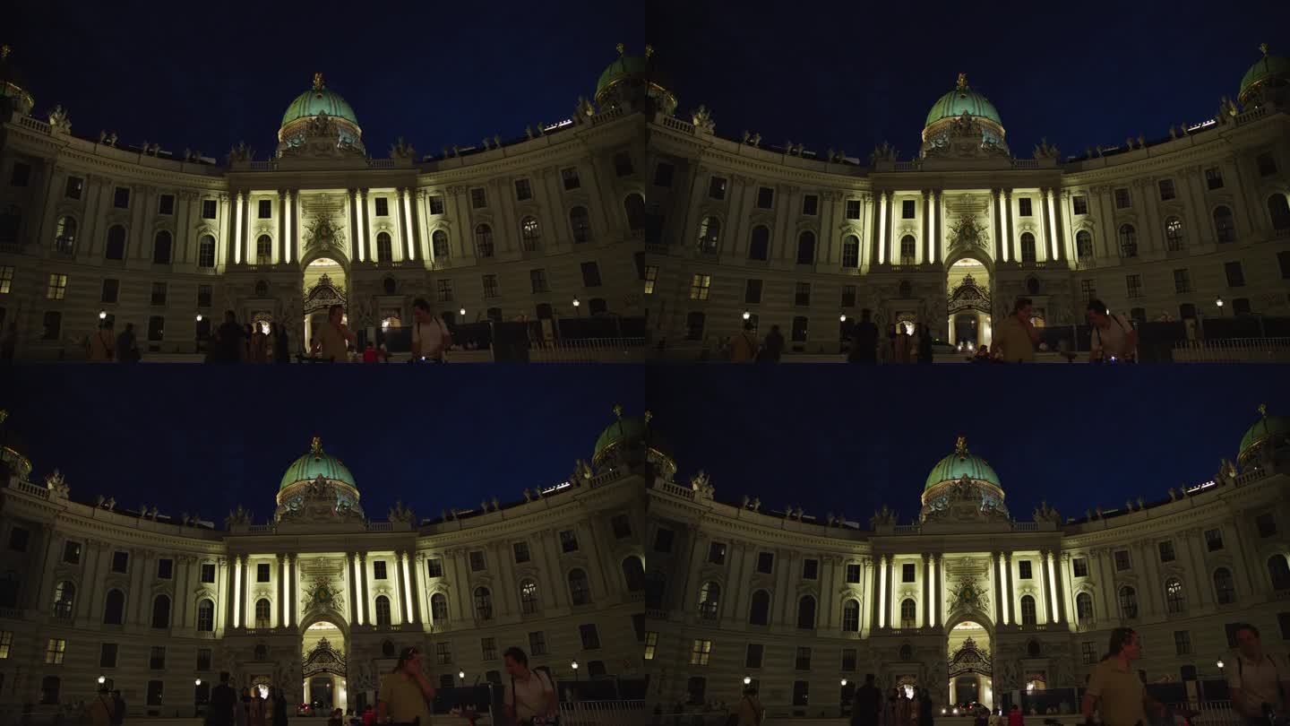 奥地利维也纳米迦勒广场霍夫堡圣米迦勒之翼的夜景
