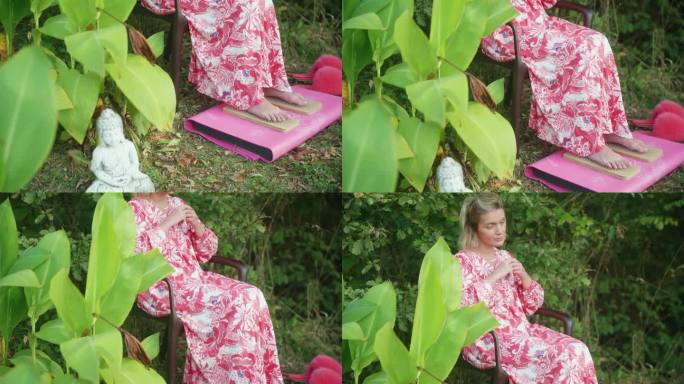 体贴的女人在苦修板上接受治疗时放松